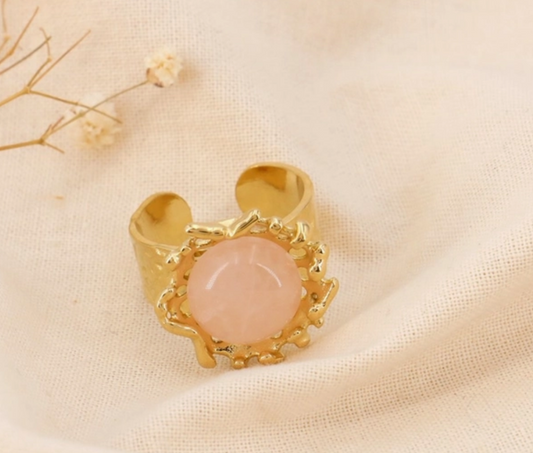 Bague acier inoxydable couronne pierre Rose